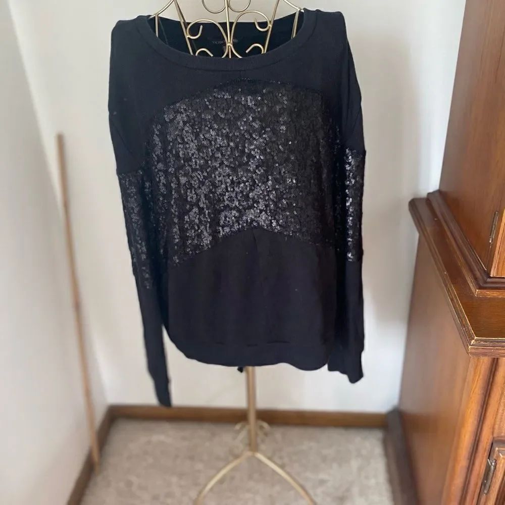 Victoria's Secret Black Sequin Panel Sweatshirt Pullover Size Medium